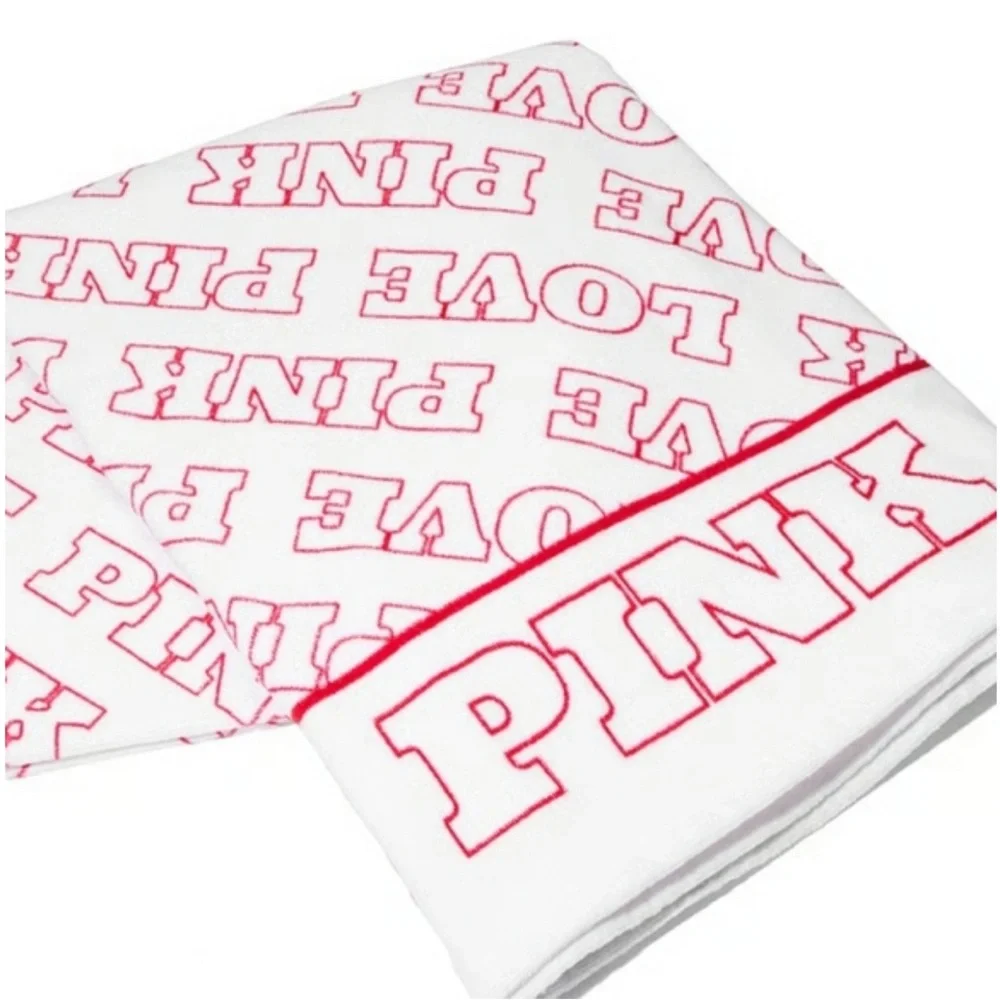 PINK Victoria's Secret White Beach Towel with Hot Pink Logo Print